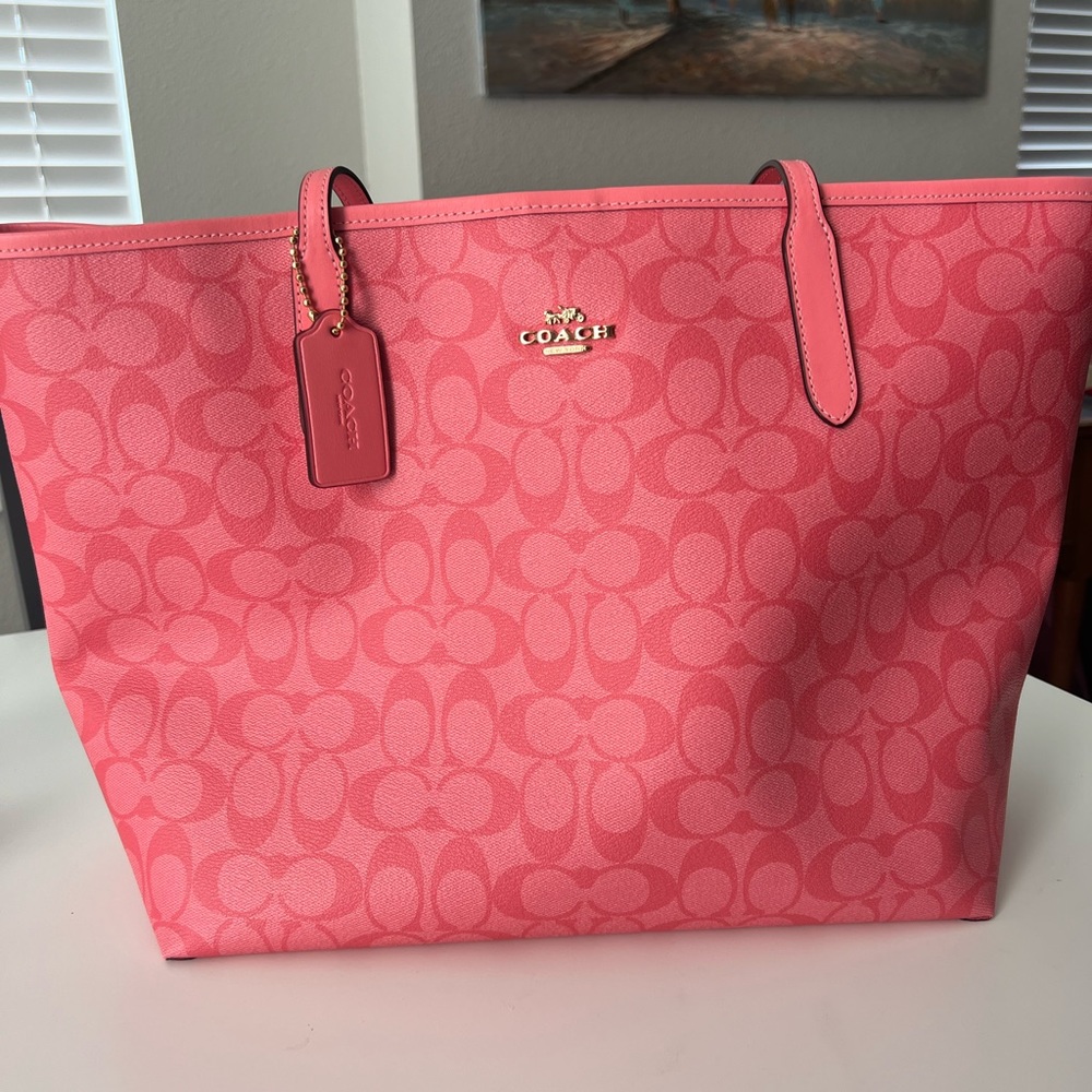 Coach City Tote in Pink Lemonade Canvas